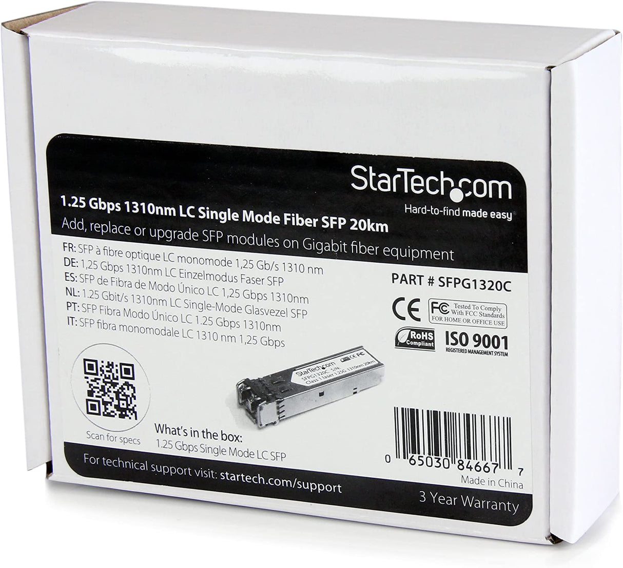 StarTech.com Cisco GLC-LH-SMD Compatible SFP Module - 1000BASE-LH - 1GbE Single Mode Fiber SMF Optic Transceiver - 1GE Gigabit Ethernet SFP - LC 20km - 1310nm - DDM Cisco Firepower (SFPG1320C)