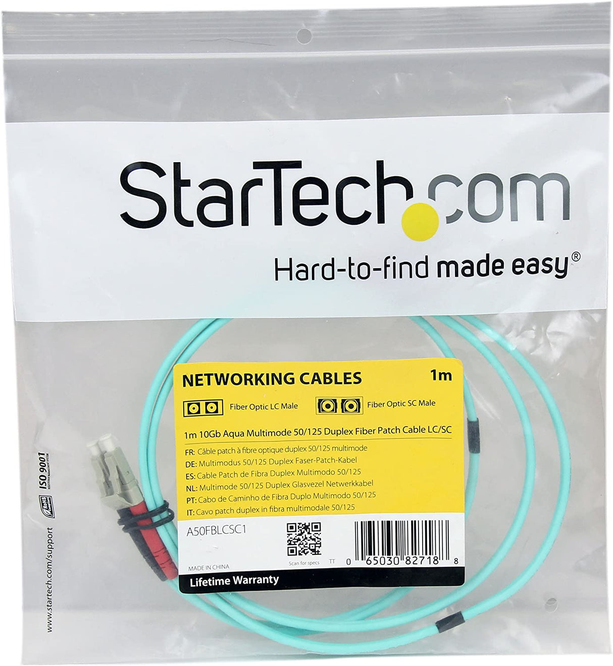 StarTech.com 1m Fiber Optic Cable - 10 Gb Aqua - Multimode Duplex 50/125 - LSZH - LC/SC - OM3 - LC to SC Fiber Patch Cable LC-SC 3 ft / 1 m