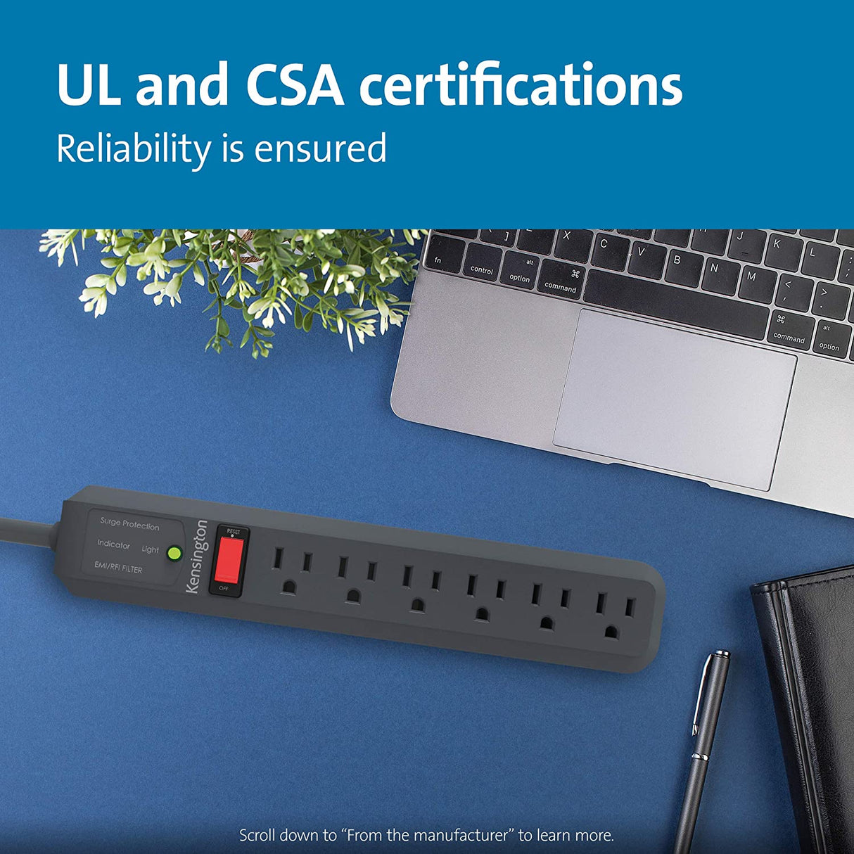 Kensington Guardian 6 Outlet, 15-Foot Cord, & 540 Joules Premium Surge Protector (K38215NA) 15ft Power Cord 6 Outlet