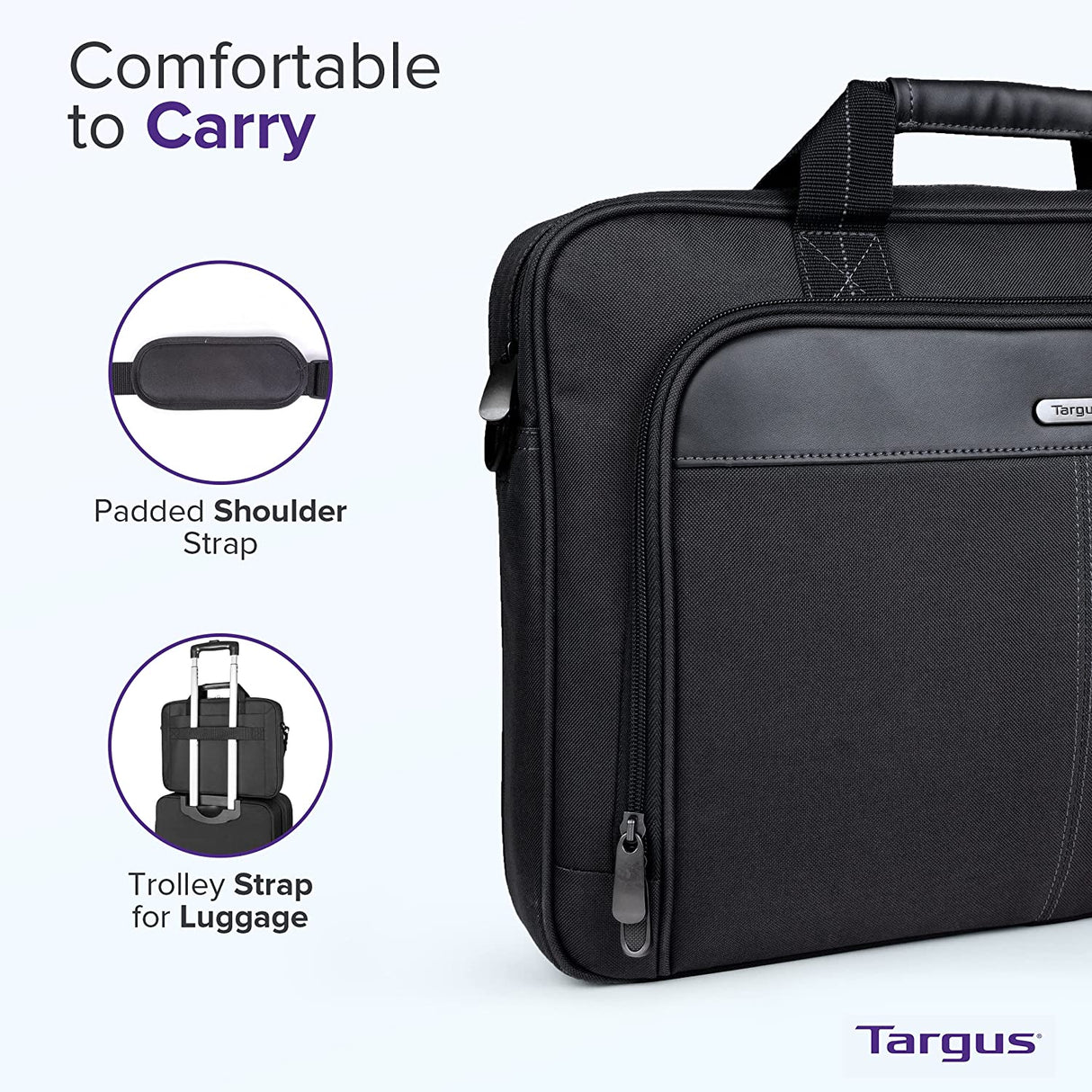 Targus Laptop Bag — Black 15.6" Classic Slim Briefcase Messenger Bag, Spacious, Ergonomic, Foam Padded Laptop Case for Devices Up To 16" (TCT027US)