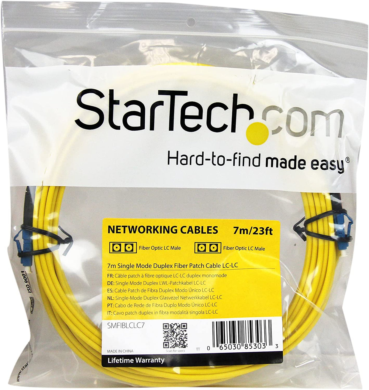 StarTech.com 7m Fiber Optic Cable - Single-Mode Duplex 9/125 - LSZH - LC/LC - OS1 - LC to LC Fiber Patch Cable (SMFIBLCLC7) Yellow 23 ft / 7 m LC to LC Single-Mode Duplex 9/125
