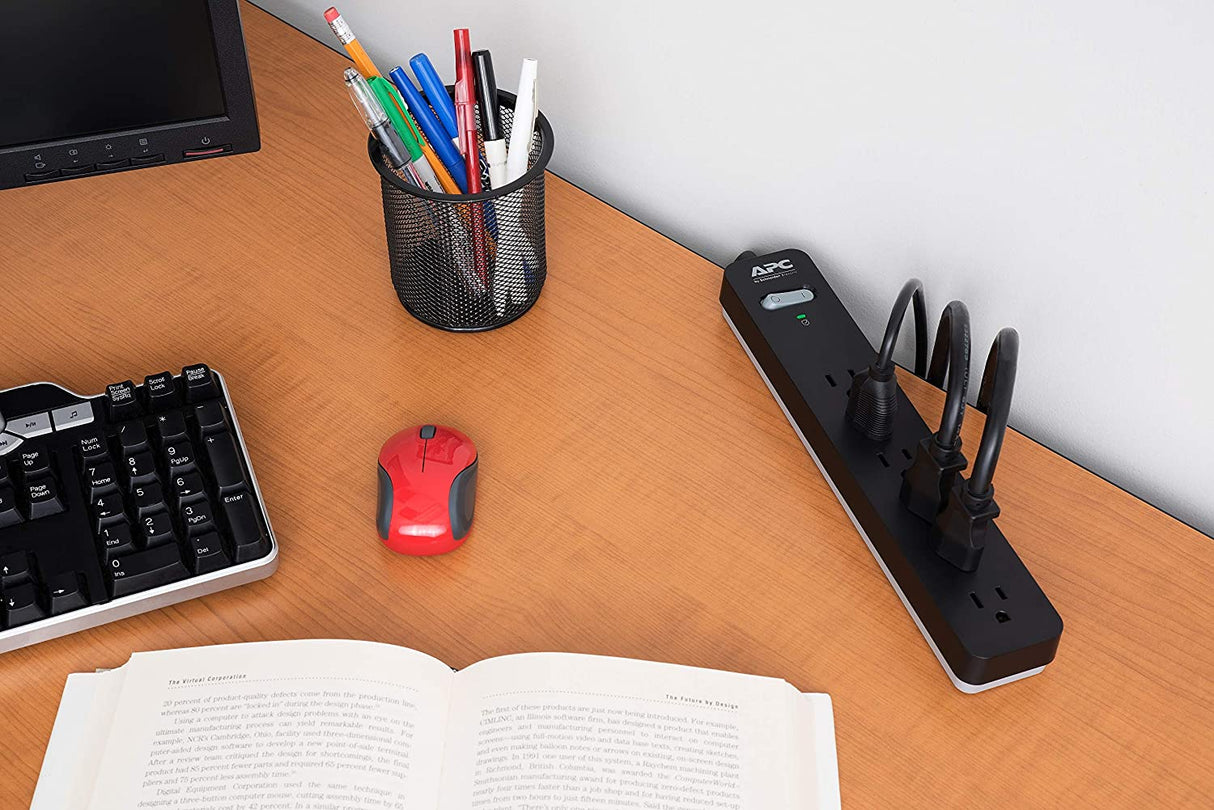 APC Surge Protector with Extension Cord 10 Ft, PE610, 6-Outlets, 1080 Joule, Long Power Strip Black 10' Cord