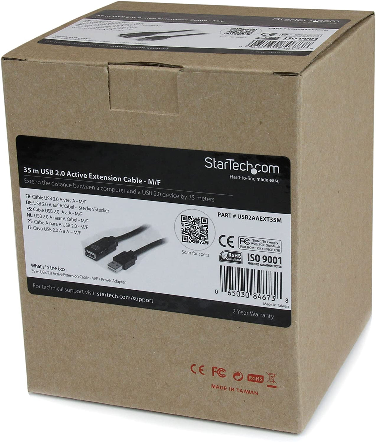 StarTech.com 35m USB 2.0 Active Extension Cable - M/F - USB extension cable - USB (M) to USB (F) - USB 2.0 - 115 ft - active - black - USB2AAEXT35M 114.8 ft USB 2.0 Cable