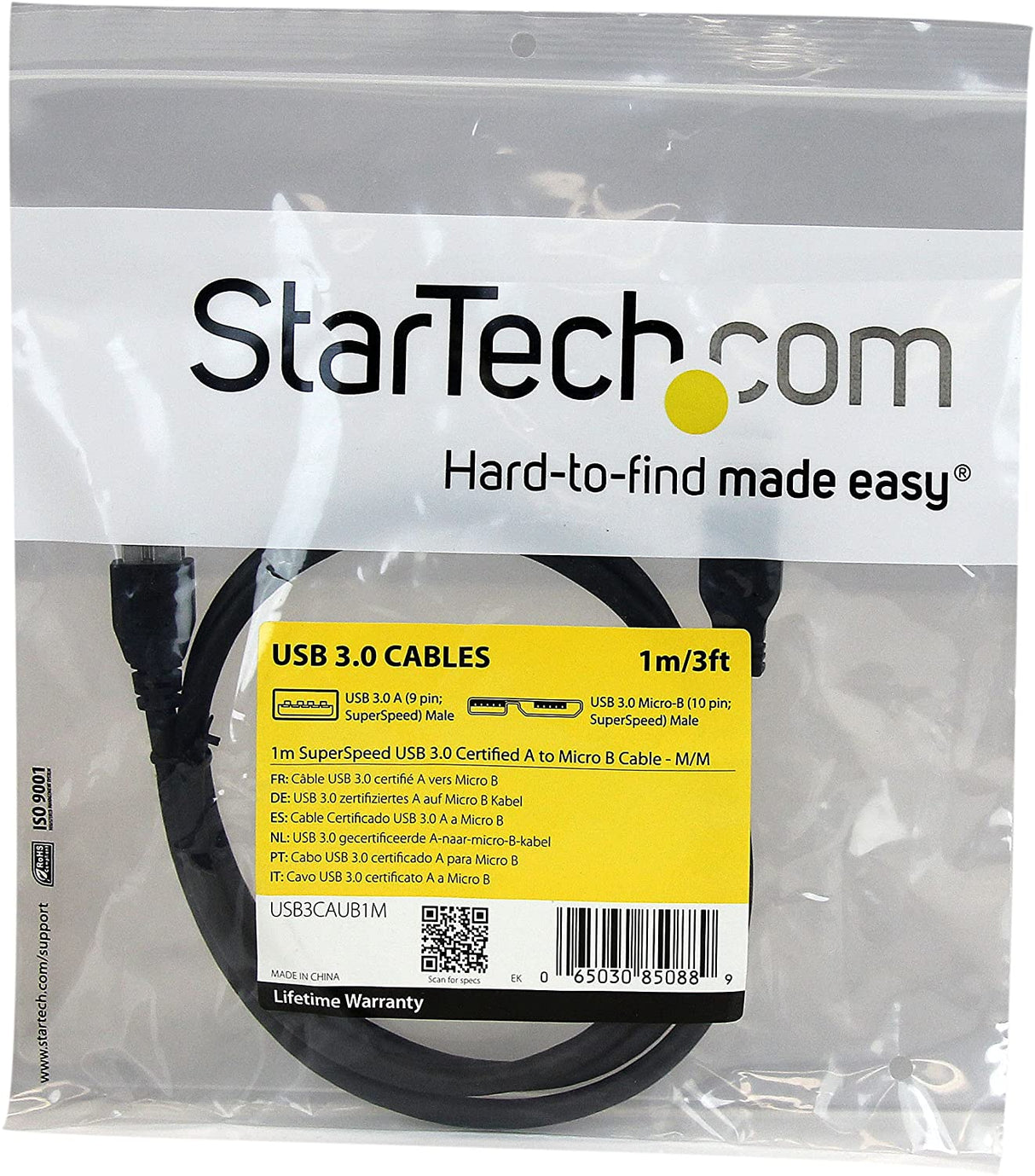 StarTech.com 1m 3 ft Certified SuperSpeed USB 3.0 A to Micro B Cable Cord - USB 3 Micro B Cable - 1x USB A (M), 1x USB Micro B (M) - Black (USB3CAUB1M) 1 Meters Black