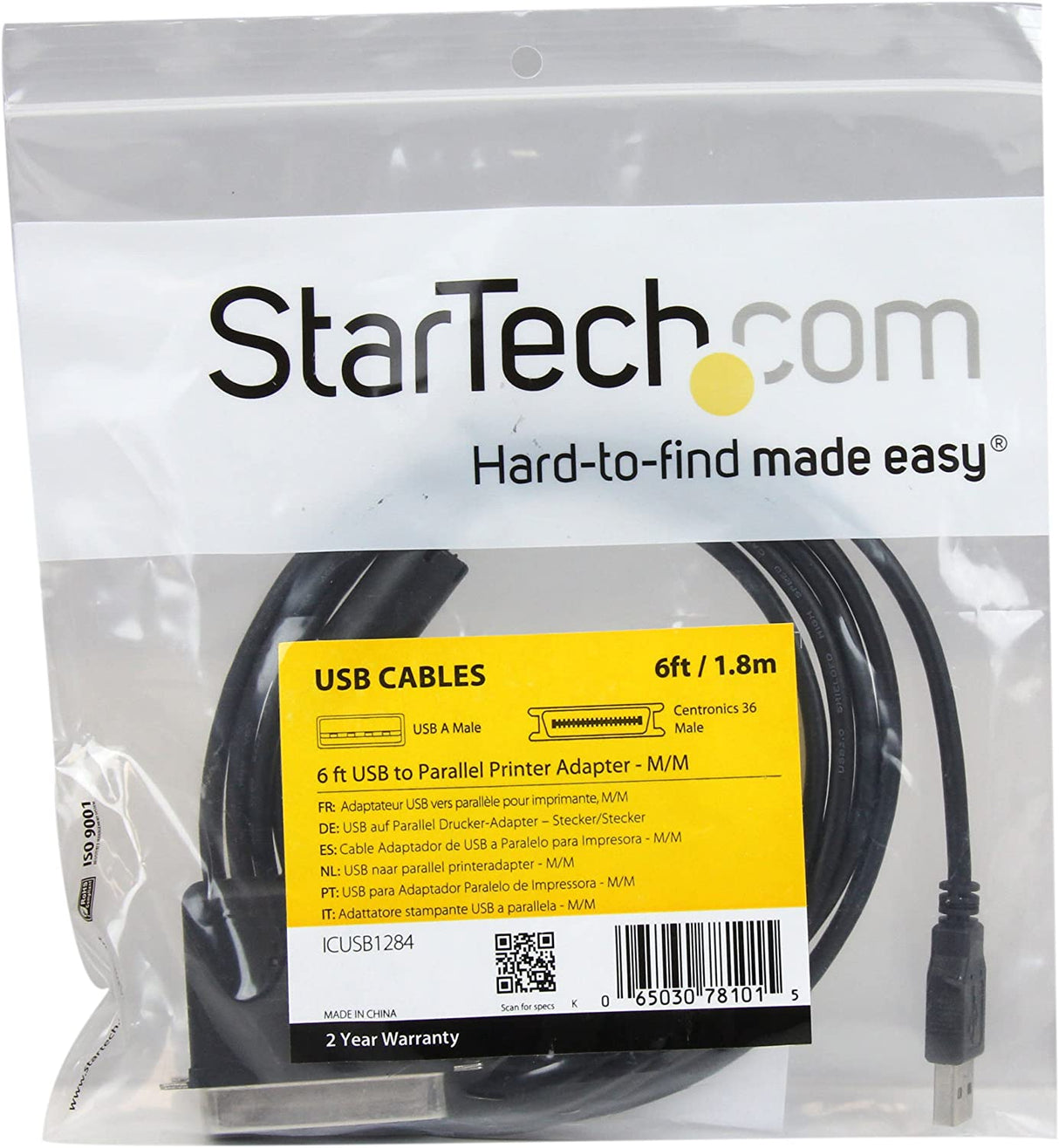 StarTech.com 6 ft. (1.8 m) USB to Parallel Port Adapter - IEEE-1284 - Male/Male - USB to Centronics Cable (ICUSB1284) USB to Parallel 6ft
