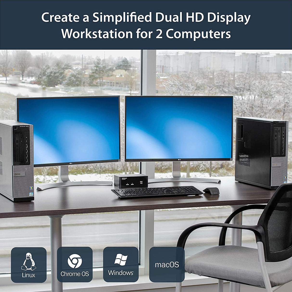 StarTech.com Dual Monitor DisplayPort KVM Switch - 2 Port - USB 2.0 Hub - Audio and Microphone - DP KVM Switch (SV231DPDDUA) Black 2 Port DisplayPort | Dual Monitor Single