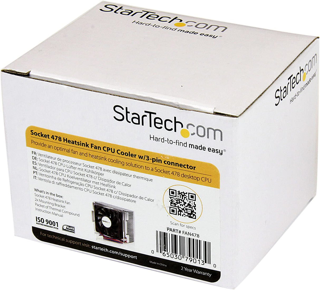 StarTech.com 85x70x50mm Socket 478 CPU Cooler Fan - CPU Cooler with Heatsink & TX3 Connector (FAN478), Black TX3 Socket 478