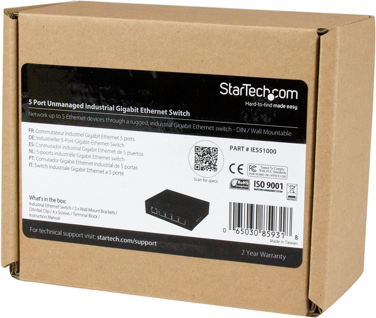 StarTech.com 5 Port Unmanaged Industrial Gigabit Ethernet Switch - DIN Rail / Wall-Mountable Network Switch - Rugged IP30 Gigabit Switch (IES51000) No PoE