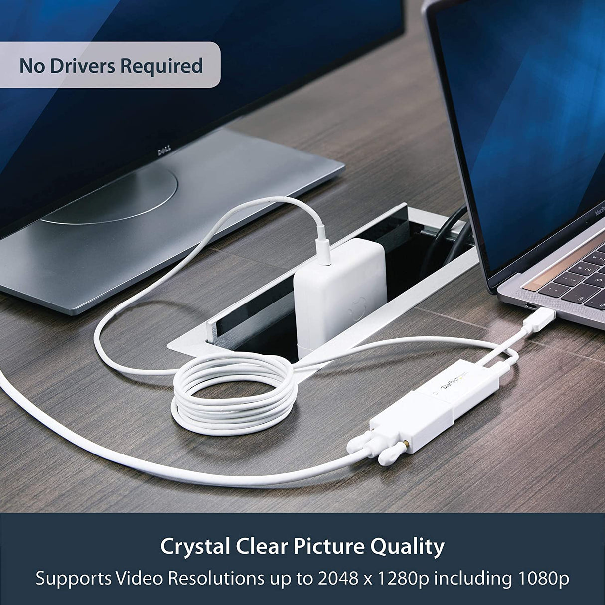 StarTech.com USB C to VGA Adapter with Power Delivery - 1080p USB Type-C to VGA Monitor Video Converter w/ Charging - 60W PD Pass-Through - Thunderbolt 3 Compatible - White (CDP2VGAUCPW)