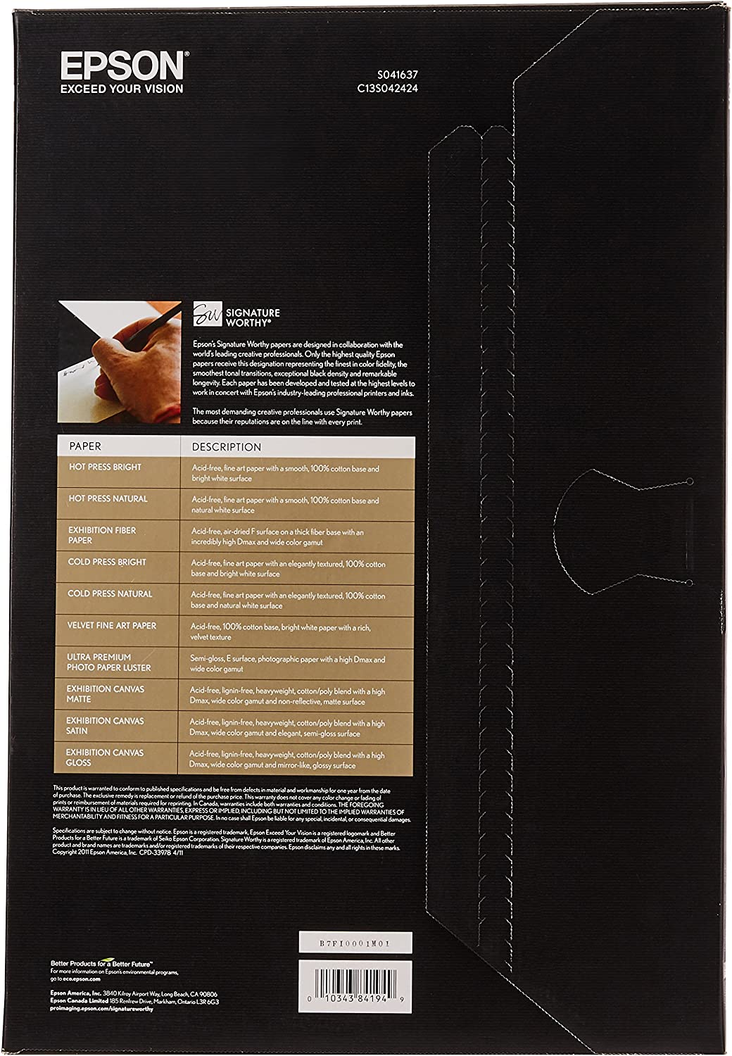 Epson S041637 Velvet Fine Art Paper, 13 x 19, White (Pack of 20 Sheets) 13 x 19 Inch