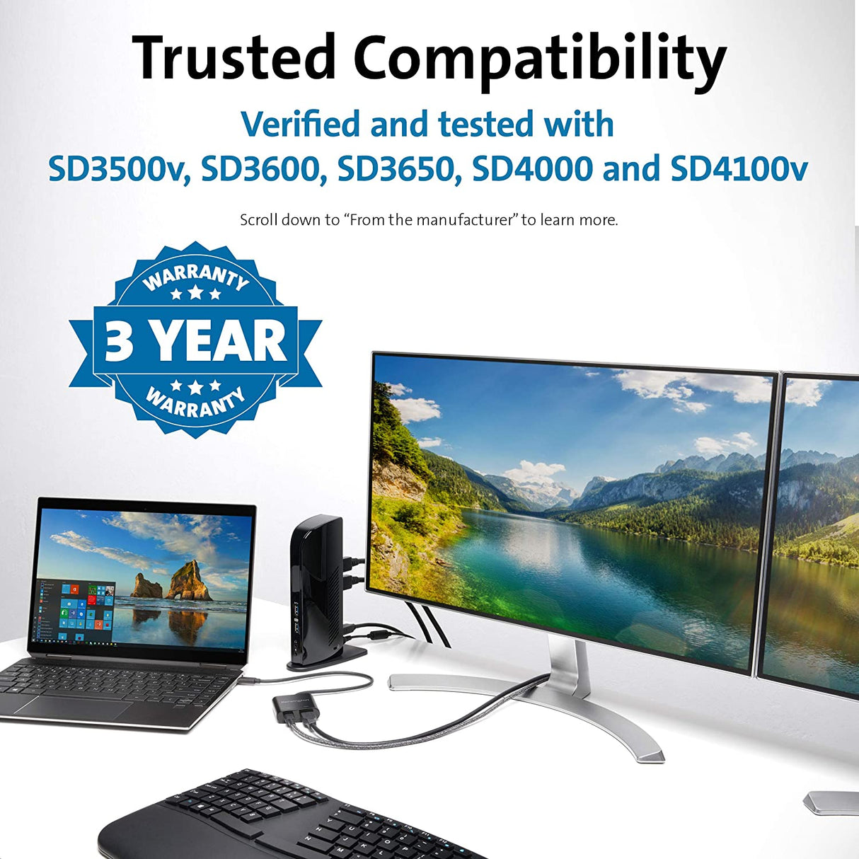 Kensington PD1000 USB-C 95W Power Delivery Dongle for USB 3.0 (Type A) Docking Stations (K39100WW)