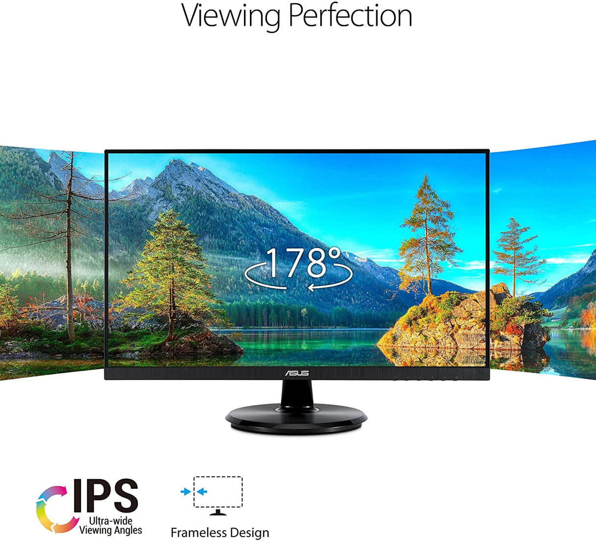 ASUS 27” 1080P Monitor (VA27DCP) - Full HD, IPS, 75Hz, USB-C 65W Power Delivery, Speakers, Adaptive-Sync/FreeSync, Eye Care, Low Blue Light, Flicker Free, VESA Mountable, Frameless, HDMI 27" IPS FHD USB-C Power Delivery