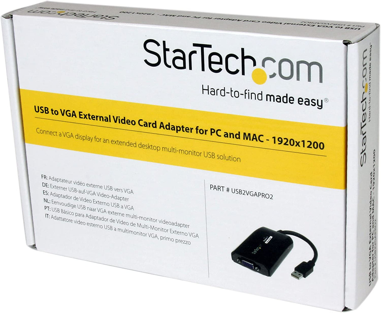 StarTech.com USB to VGA Adapter - 1920x1200 - External Video & Graphics Card - Dual Monitor - Supports Mac & Windows and Mirror & Extend Mode (USB2VGAPRO2),Black USB 2.0 to VGA (DL Certified)