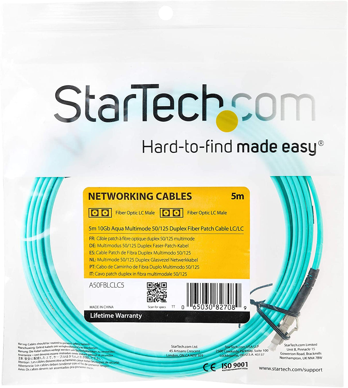 StarTech.com 5m Fiber Optic Cable - 10 Gb Aqua - Multimode Duplex 50/125 - LSZH - LC/LC - OM3 - LC to LC Fiber Patch Cable LC-LC 15 ft / 4.5 m