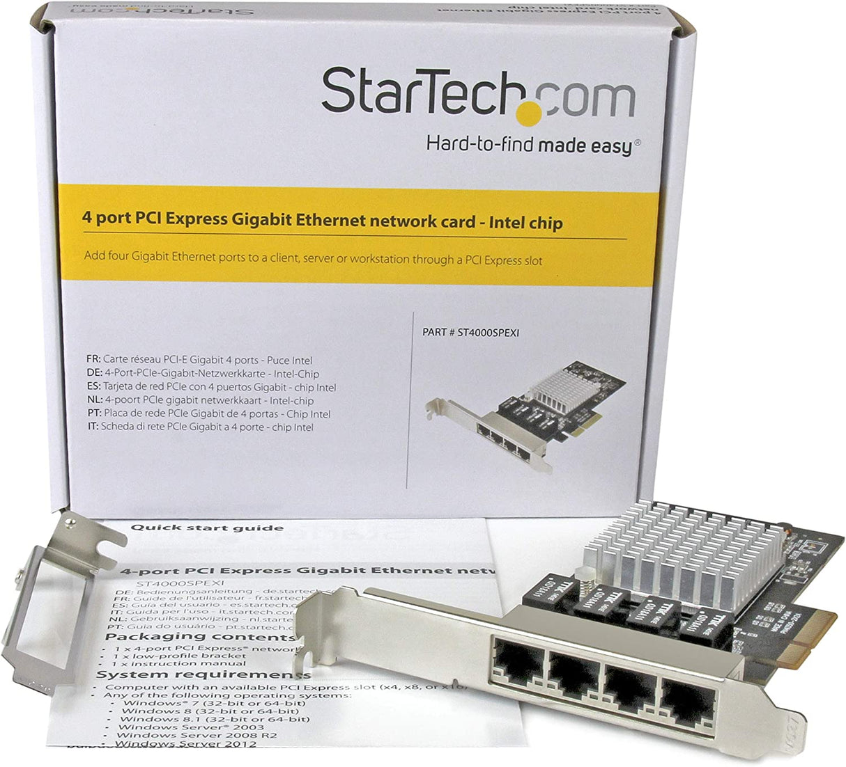 StarTech.com 4 Port PCIe Network Card - RJ45 Port - Intel i350 Chipset - Ethernet Server / Desktop Network Card – Dual Gigabit NIC Card (ST4000SPEXI),Black