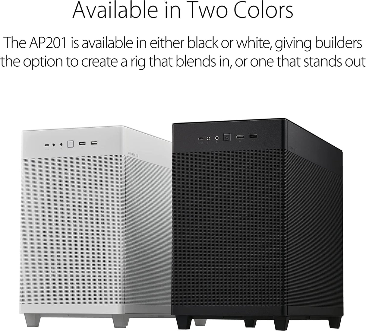 ASUS Prime AP201 33-Liter MicroATX White case with Tool-Free Side Panels and a Quasi-Filter mesh, with Support for 360 mm Coolers, Graphics Cards up to 338 mm Long, and Standard ATX PSUs