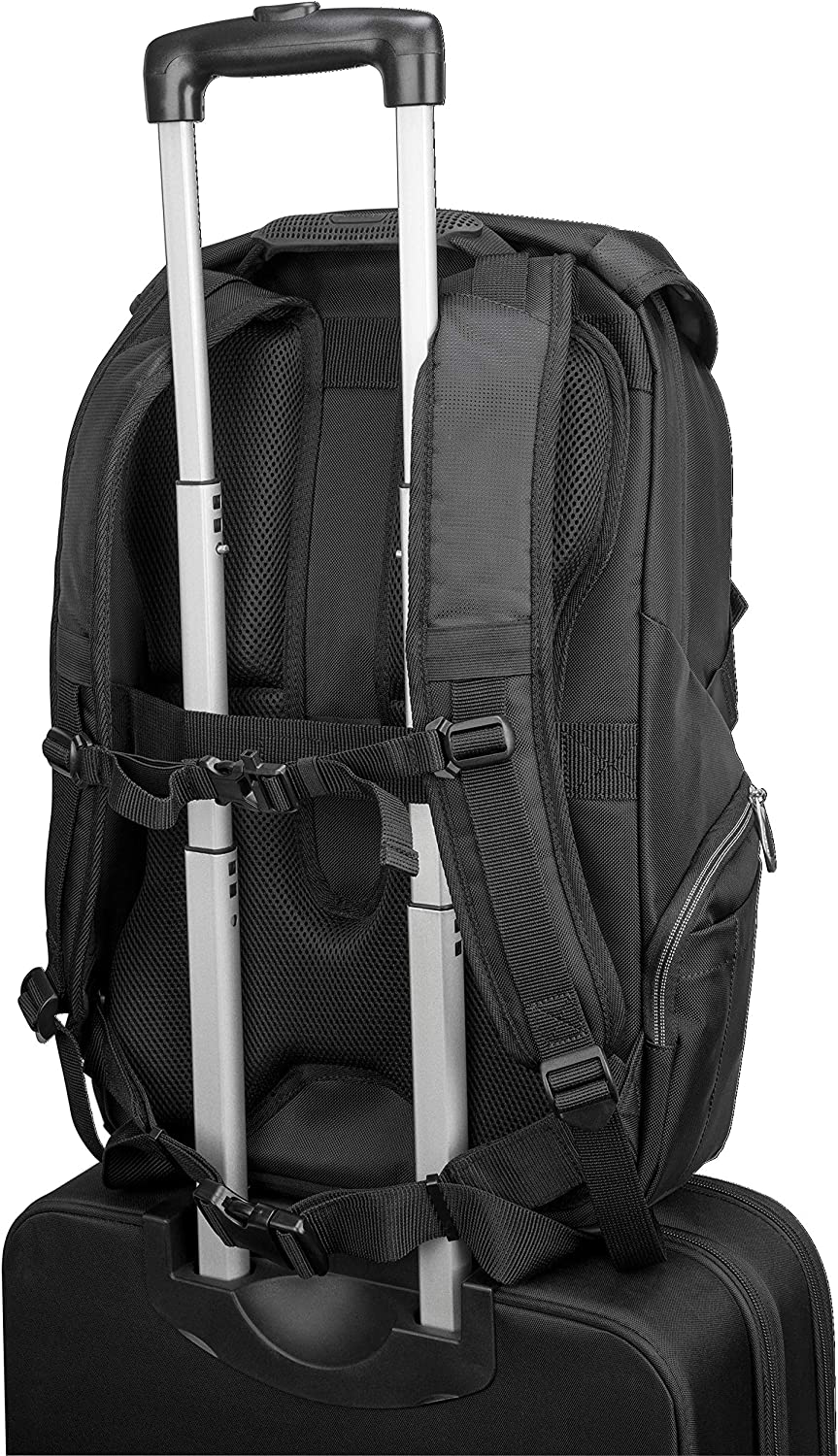 Targus Voyager II Travel and Commuter Business Backpack with Hideaway RainCover, Sternum & Waist Buckled Straps, Trolley Strap, Padded Shock-Absorbing Protection for 17.3-Inch Laptop, Black (TSB953GL) Voyager II Backpack