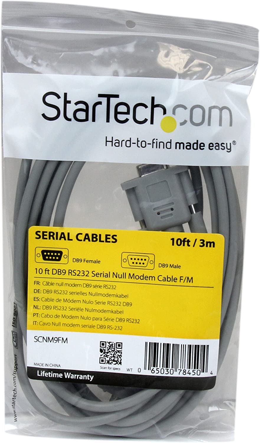 StarTech.com 10 ft DB9 RS232 Serial Null Modem Cable F/M - Null modem cable - DB-9 (M) to DB-9 (F) - 10 ft - SCNM9FM Gray Female to Male
