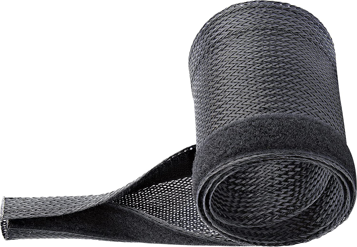 StarTech.com 10ft (3m) Cable Management Sleeve, Trimmable Heavy Duty Cable Wrap, 1.2" (3cm) Dia. Polyester Mesh Computer Cable Manager/Protector/Concealer, Black Cord Organizer/Hider (WKSTNCMFLX)