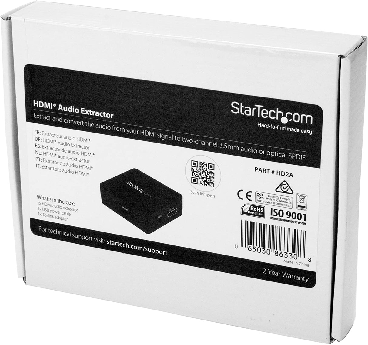 StarTech.com HDMI Audio Extractor - HDMI to 3.5mm Audio Converter - 2.1 Stereo Audio - 1080p (HD2A),Black