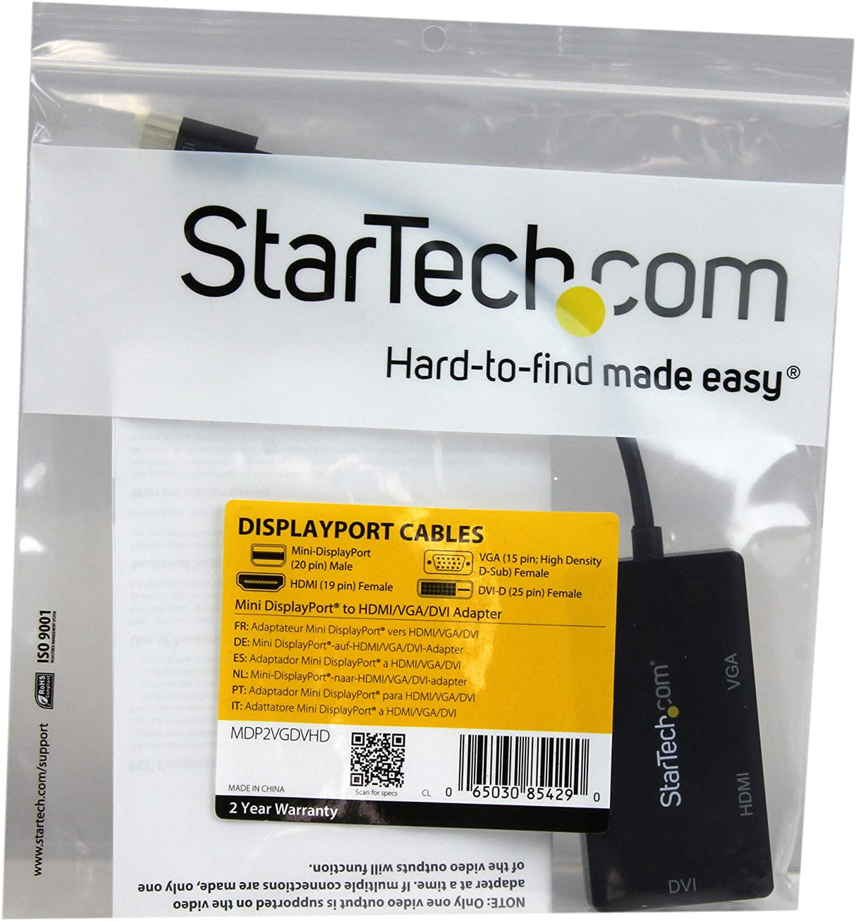 StarTech.com 3 in 1 Mini DisplayPort Adapter - 1080p - Mini DP/Thunderbolt to HDMI/VGA/DVI Splitter for Your Monitor (MDP2VGDVHD) Black Mini DisplayPort (Input)