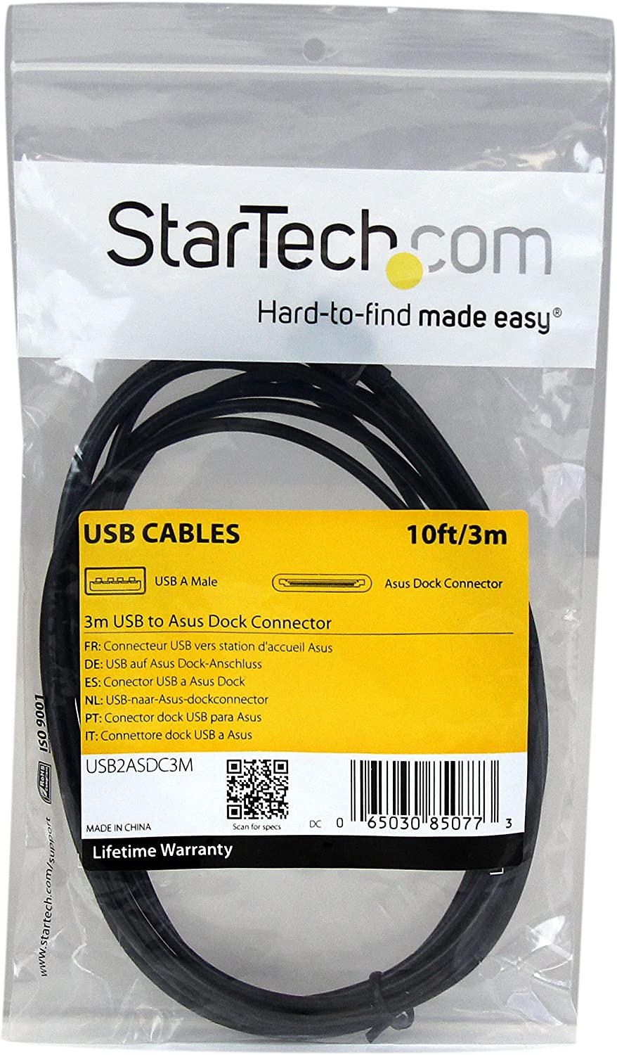 StarTech.com 3m Dock Connector to USB Cable for ASUS® Transformer Pad and Eee Pad Transformer (TF101, etc.) / Slider - Data / Charge Cable (USB2ASDC3M),Black,10 ft / 3m Asus Dock Connector 10 ft / 3m