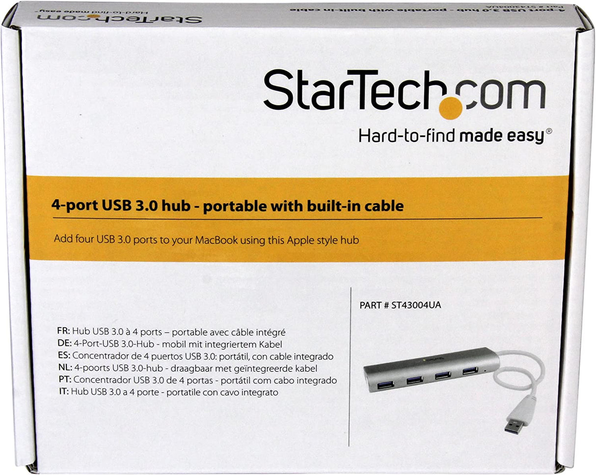 StarTech.com 4 Port Portable USB 3.0 Hub with Built-in Cable - Aluminum and Compact USB Hub (ST43004UA) Aluminum 4 x USB-A with Built in Cable