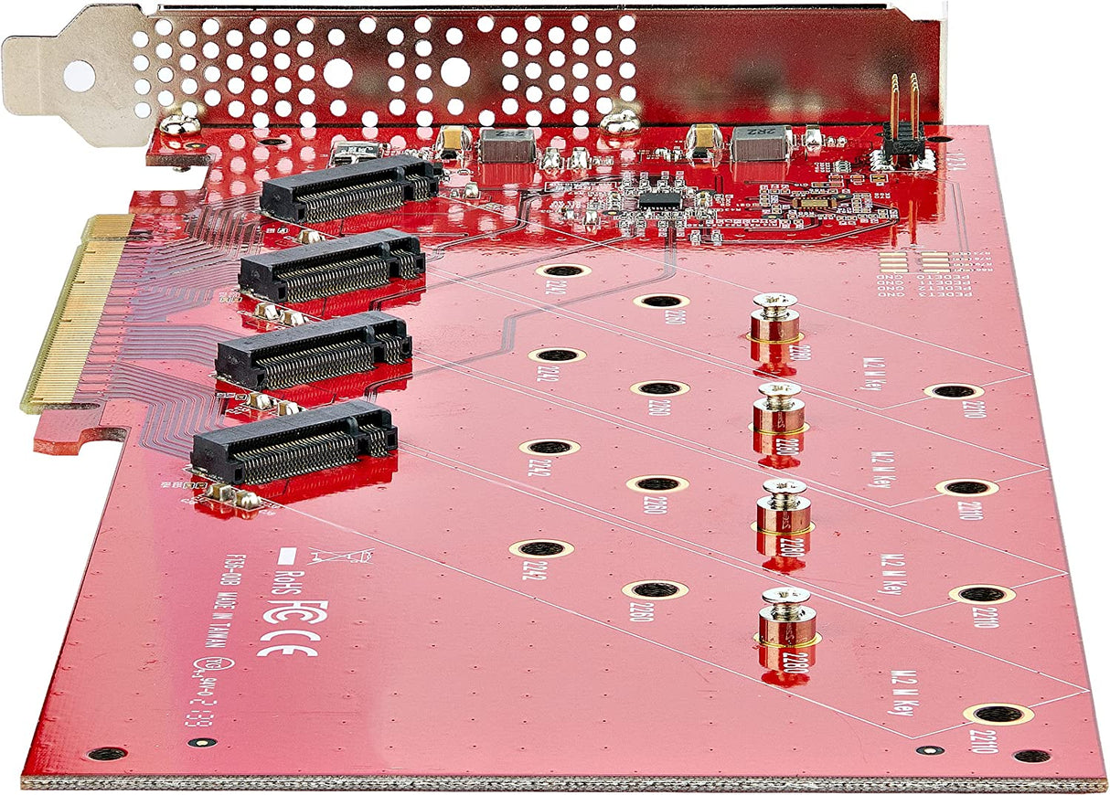 StarTech.com Quad M.2 PCIe Adapter Card, PCIe x16 to Quad NVMe or AHCI M.2 SSDs, PCI Express 4.0, 7.8GBps/Drive, Bifurcation Required, Windows/Linux Compatible (QUAD-M2-PCIE-CARD-B)