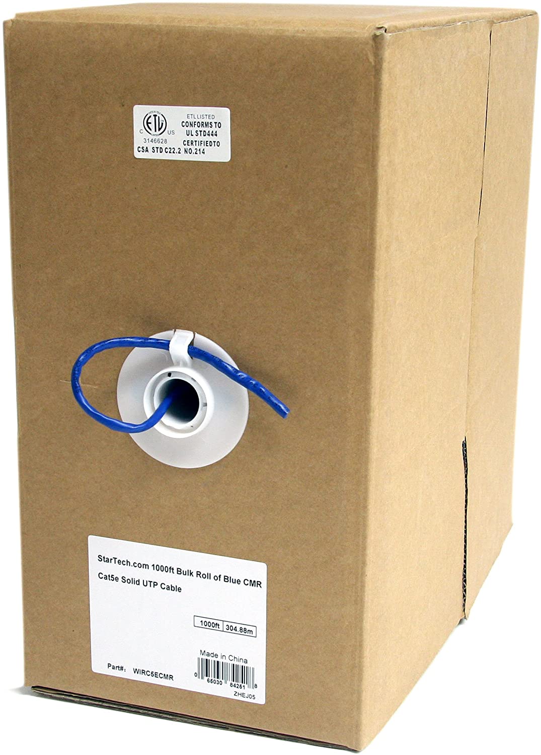 StarTech.com 1000ft CAT5e Ethernet Cable - Blue - Bulk Roll - Solid UTP Cable - CMR Rated - Box of CAT5e Network Wire Cable (WIRC5ECMR) Blue Cat5e CMR (Riser)