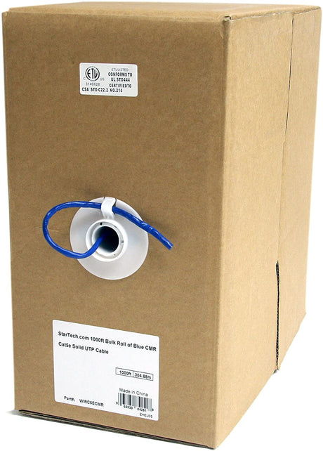 StarTech.com 1000ft CAT5e Ethernet Cable - Blue - Bulk Roll - Solid UTP Cable - CMR Rated - Box of CAT5e Network Wire Cable (WIRC5ECMR) Blue Cat5e CMR (Riser)