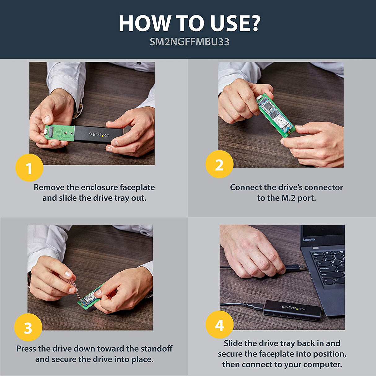 StarTech.com M.2 SSD Aluminum Enclosure to USB 3.0 (5Gbps) with UASP - M.2 NGFF SATA with B Key & B+M Key - External M.2 Portable Enclosure (SM2NGFFMBU33), Black USB-A M.2 SATA