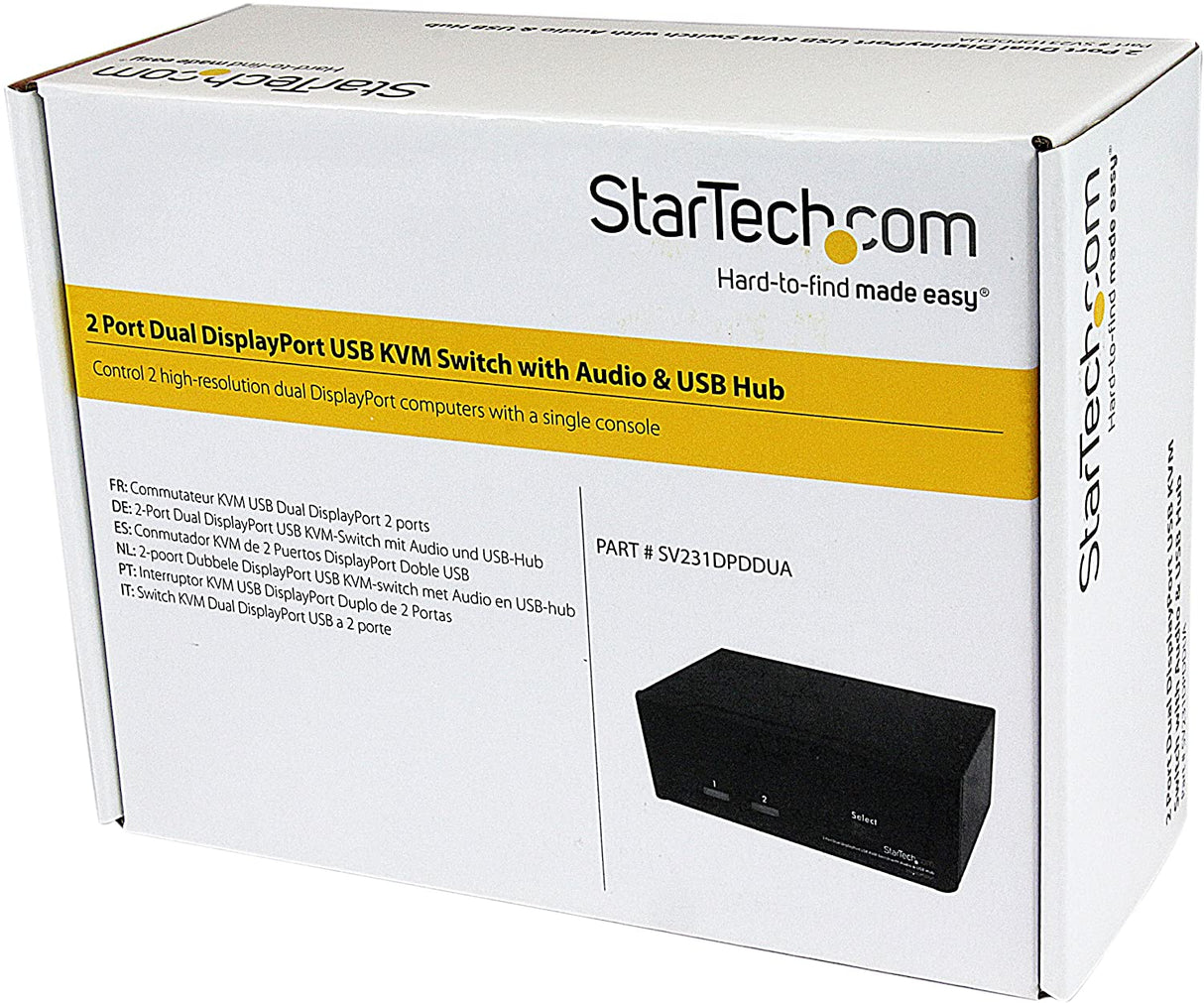 StarTech.com Dual Monitor DisplayPort KVM Switch - 2 Port - USB 2.0 Hub - Audio and Microphone - DP KVM Switch (SV231DPDDUA) Black 2 Port DisplayPort | Dual Monitor Single