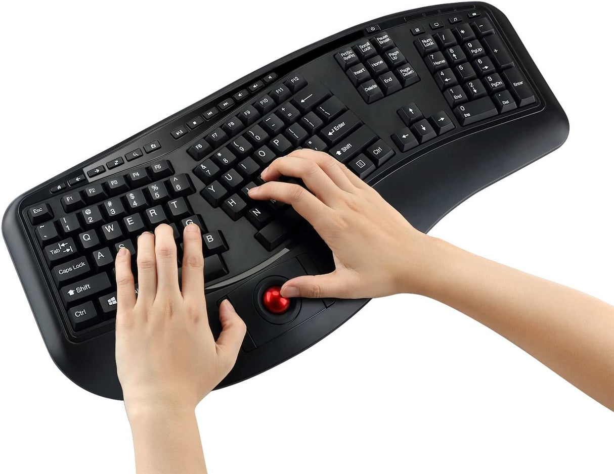 Adesso Adseeo Tru-for 3500 2.4GHz Wireless Ergonomic Trackball Keyboard for Win 8/7/Vista/XP (WKB-3500UB), Black - Dealtargets.com