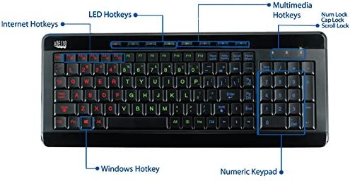 Adesso AKB-120EB - SlimTouch 120 3-Color Illuminated Compact Multimedia Keyboard - Dealtargets.com