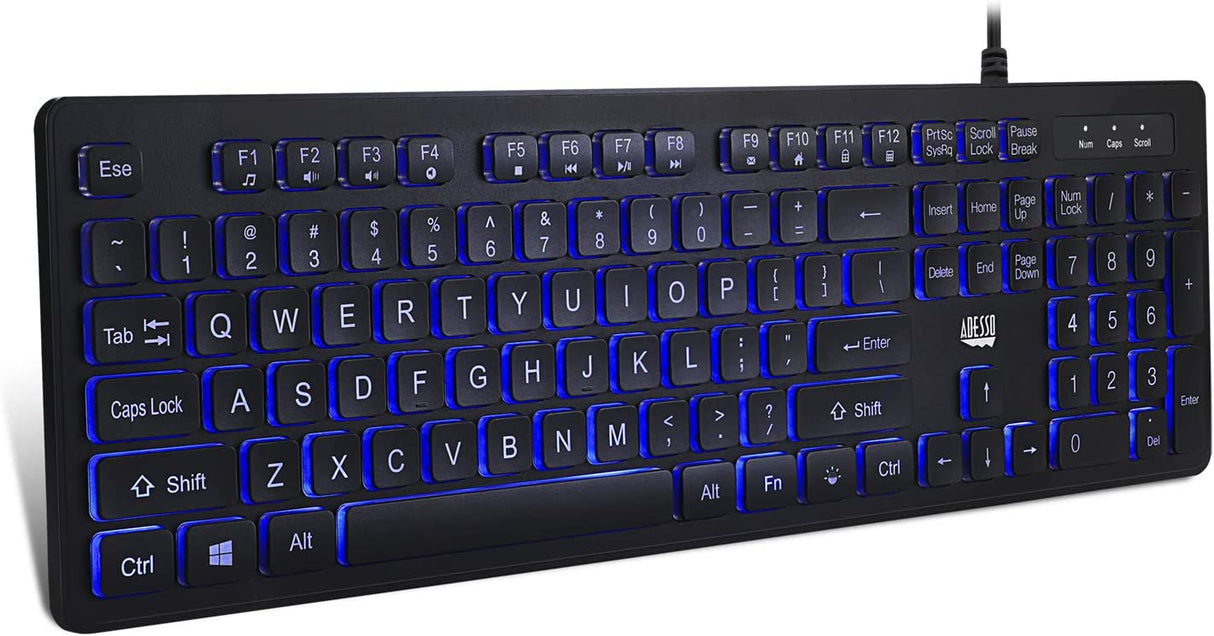 Adesso AKB-139EB Large Print Illuminated Desktop Keyboard - Dealtargets.com