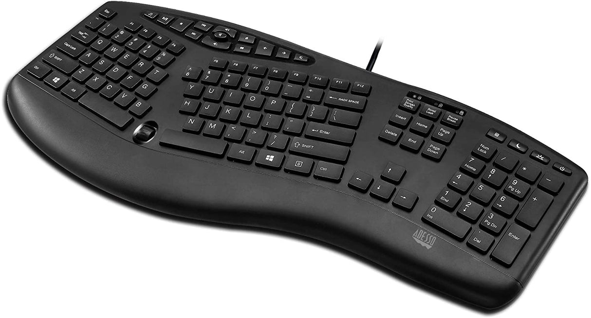 Adesso AKB-160UB Truform Media 160 Ergonomic Desktop Keyboard, Black - Dealtargets.com