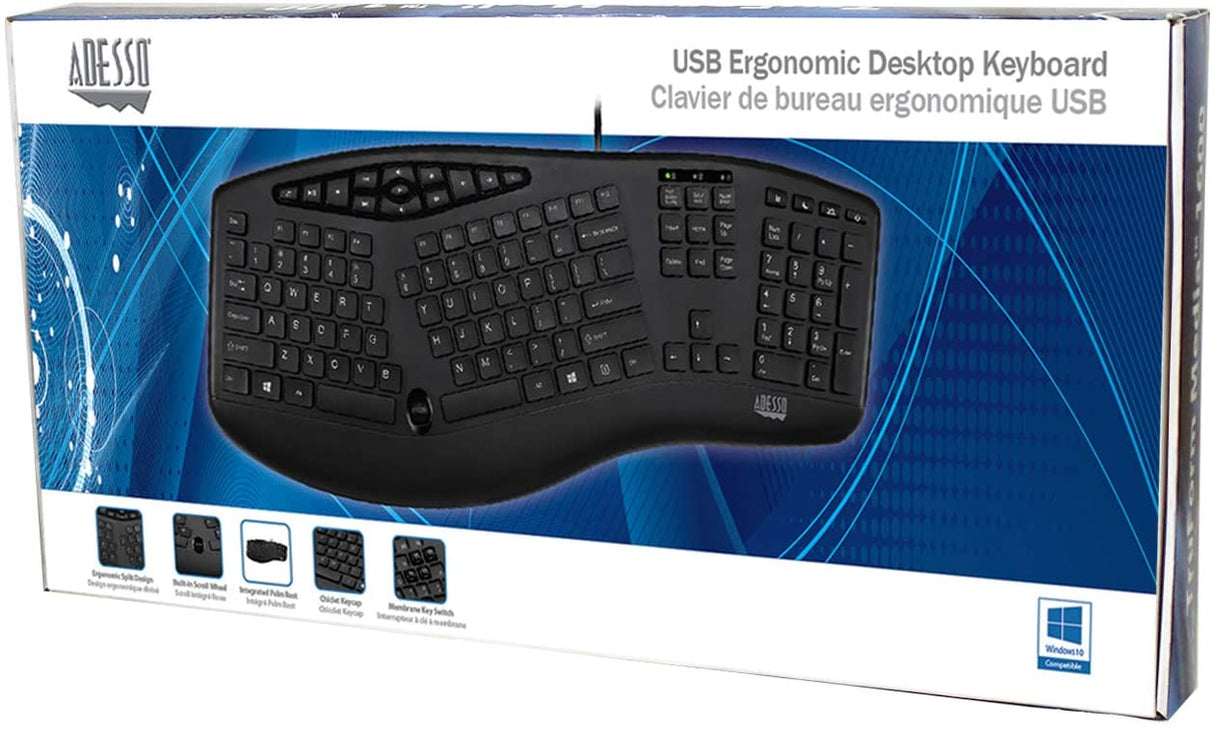 Adesso AKB-160UB Truform Media 160 Ergonomic Desktop Keyboard, Black - Dealtargets.com