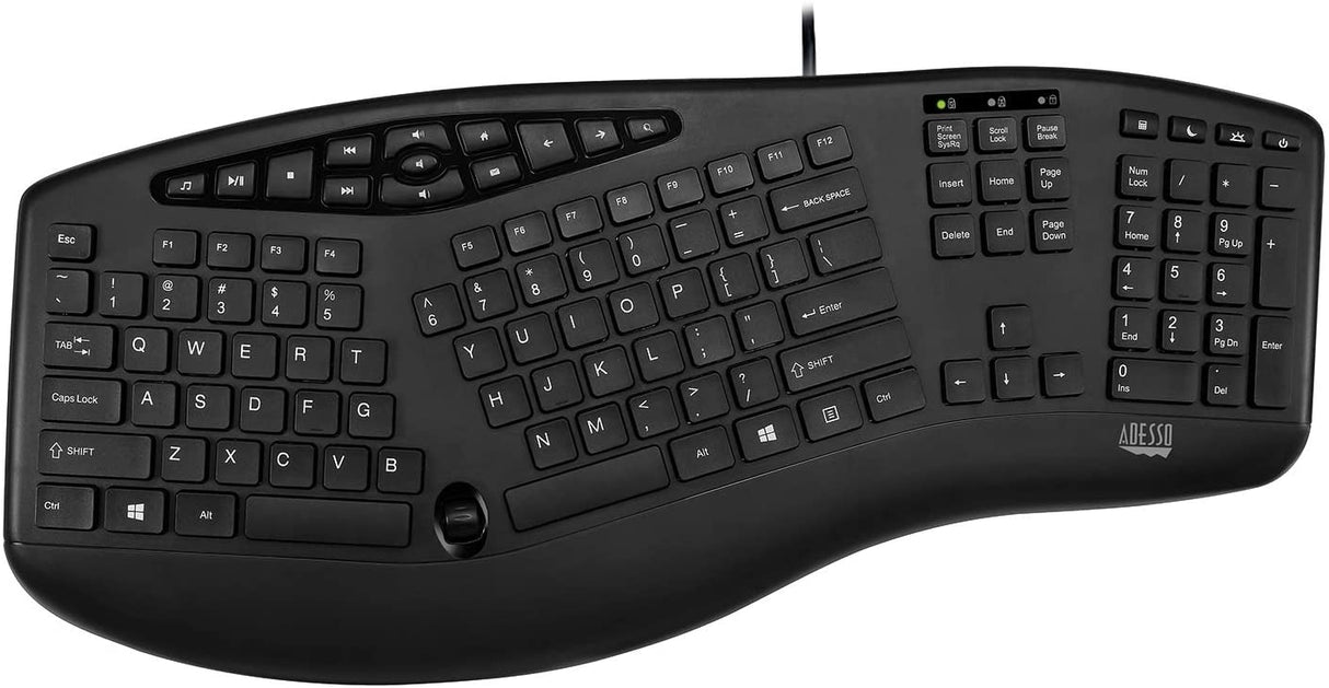 Adesso AKB-160UB Truform Media 160 Ergonomic Desktop Keyboard, Black - Dealtargets.com