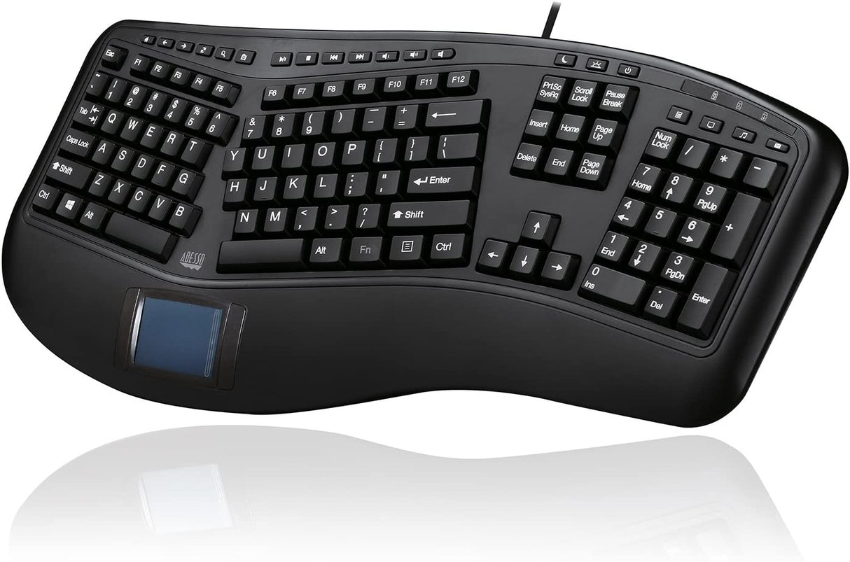 Adesso AKB-450UB - Ergonomic Keyboard with Built-in Touchpad, Wired, Multimedia Hotkeys, Split Keys Design, Built-in Palm Rest for Comfort - Compatible for PC & Windows XP/7/8/10 - Dealtargets.com