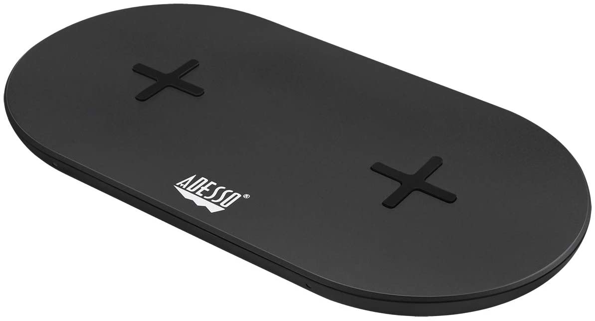Adesso AUH-1040 15W Max Dual Wireless 2 Coils Qi-Certified Fast Charging Pad - Dealtargets.com