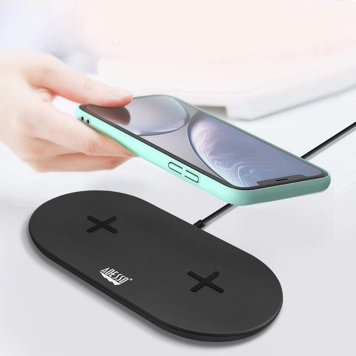 Adesso AUH-1040 15W Max Dual Wireless 2 Coils Qi-Certified Fast Charging Pad - Dealtargets.com