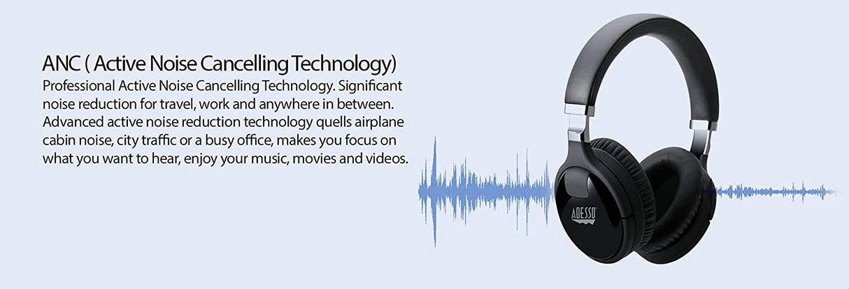 Adesso Bluetooth Active Noise Cancellation Headphone with Build in Microphone - Dealtargets.com