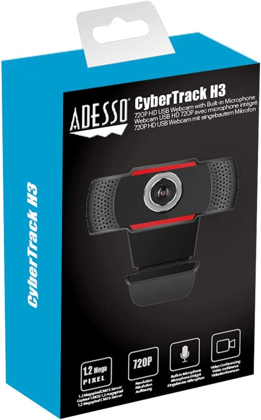 Adesso CyberTrack H3 Webcam 1.2 Megapixel 30 fps USB 2.0 1280x720 Video CMOS Sensor Manual-Focus Microphone for PC & Laptop, Black - Dealtargets.com