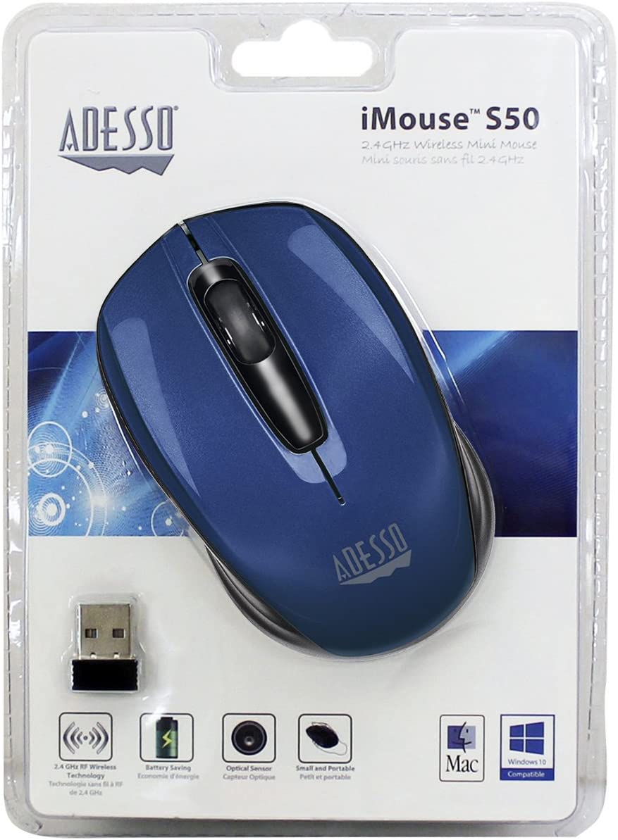 Adesso Ergonomic iMouse S50 - Wireless Optical Mouse (Blue) - Dealtargets.com
