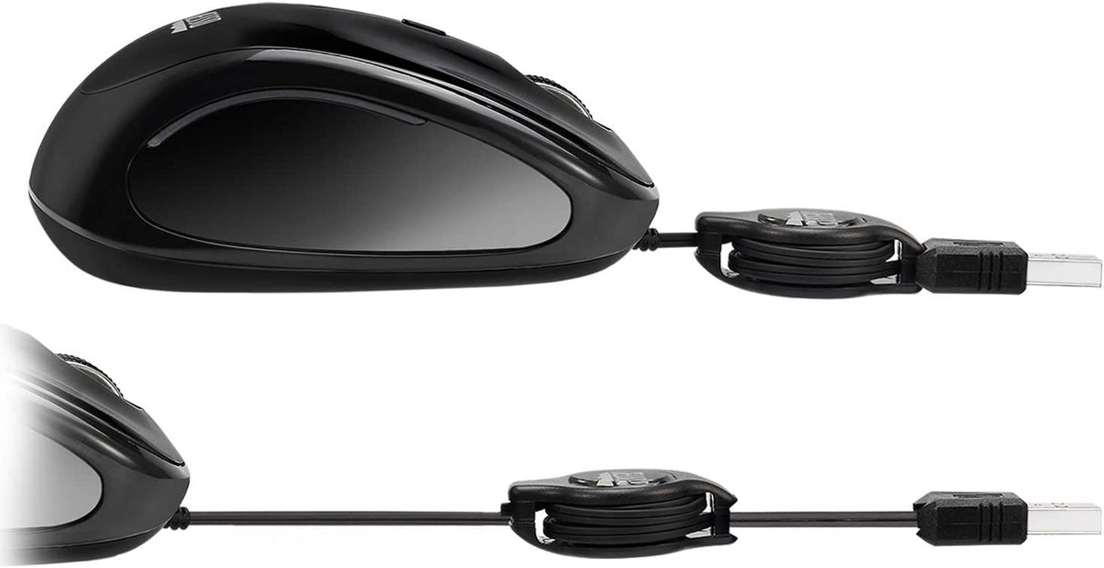 Adesso Ergonomic iMouse S8 - Retractable Optical USB Mouse (Black) - Dealtargets.com