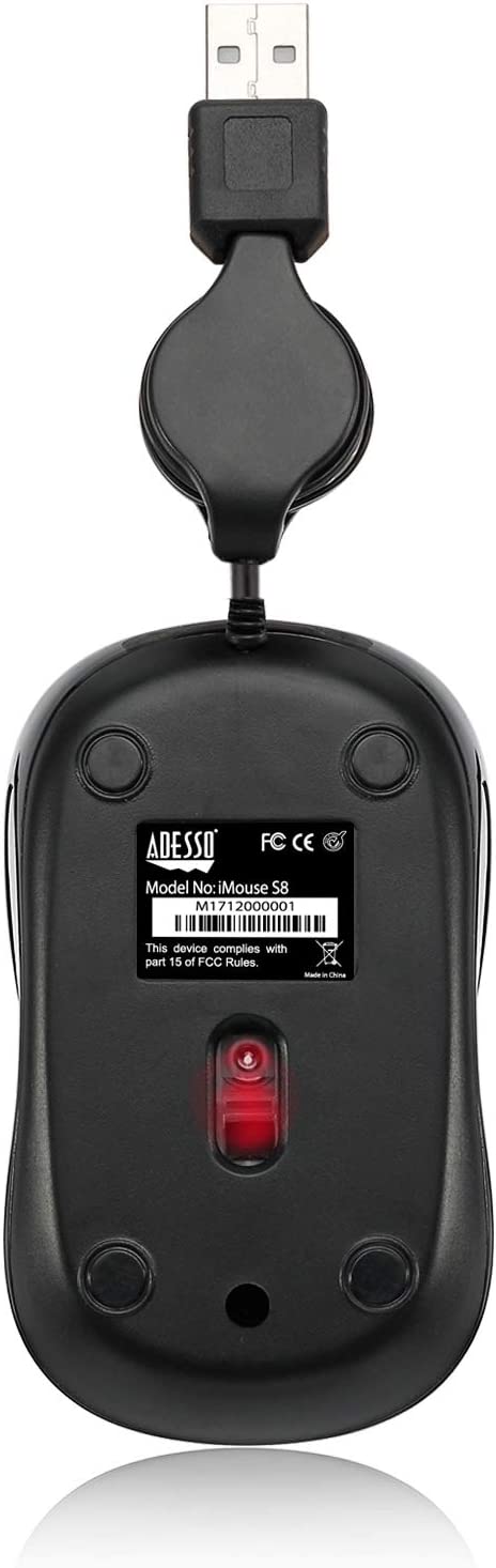 Adesso Ergonomic iMouse S8 - Retractable Optical USB Mouse (Black) - Dealtargets.com