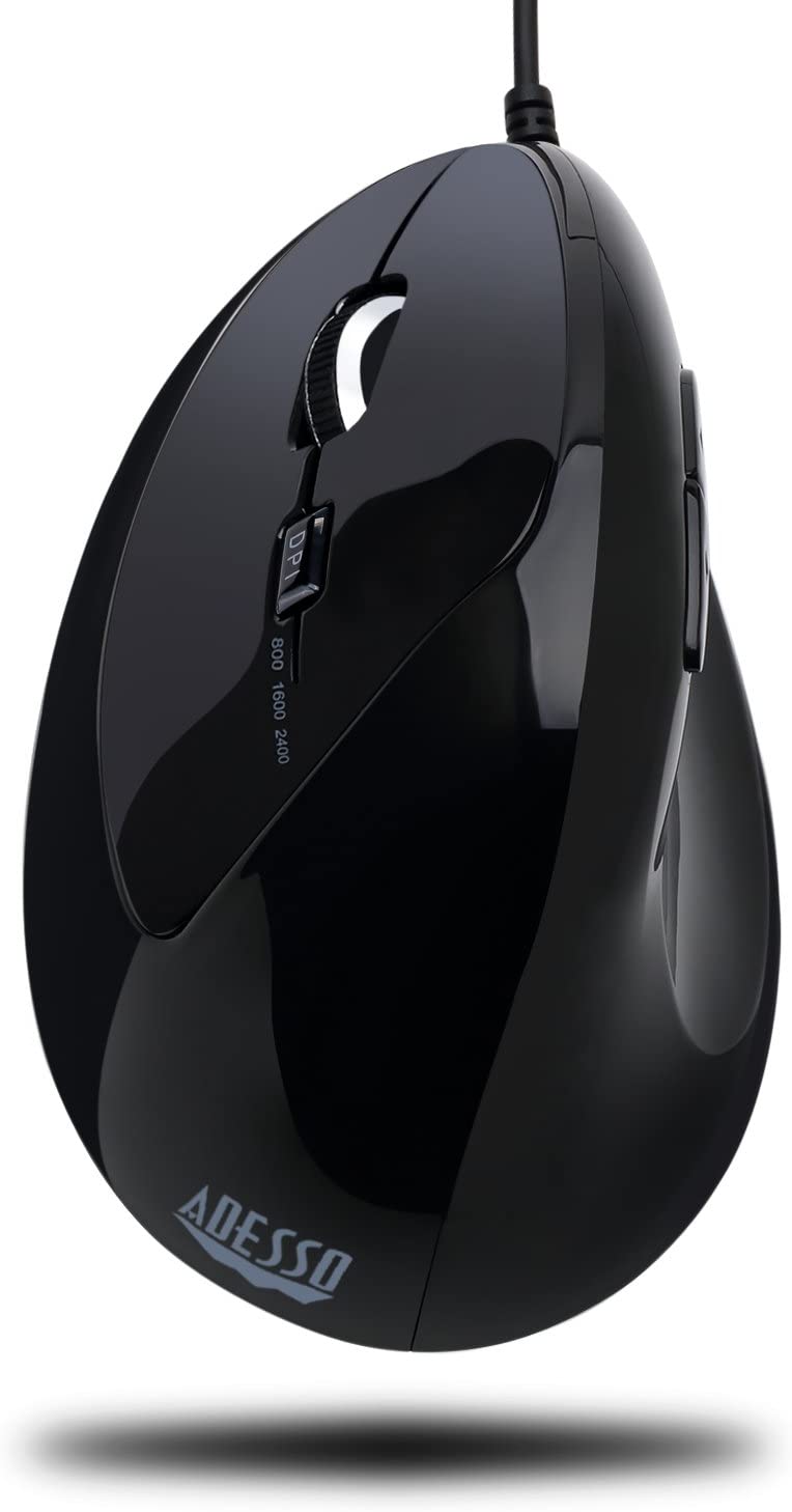 Adesso Imouse E7 - Ergonomic Mouse for Left Hand, with Cable, Programmable Functions, and Adjustable Weight, Black - Dealtargets.com