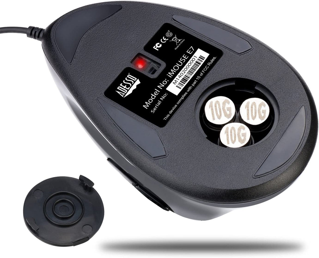 Adesso Imouse E7 - Ergonomic Mouse for Left Hand, with Cable, Programmable Functions, and Adjustable Weight, Black - Dealtargets.com