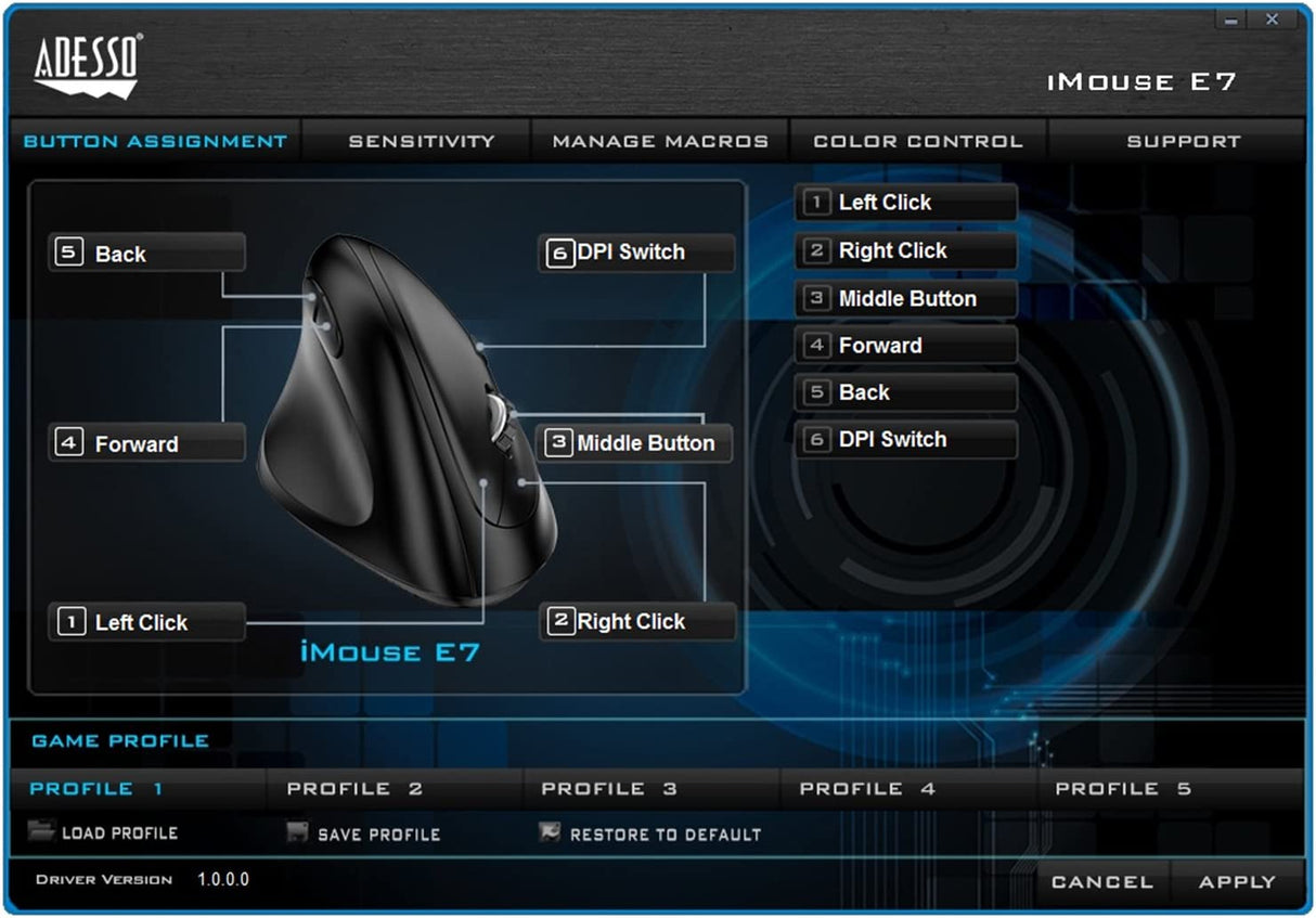 Adesso Imouse E7 - Ergonomic Mouse for Left Hand, with Cable, Programmable Functions, and Adjustable Weight, Black - Dealtargets.com