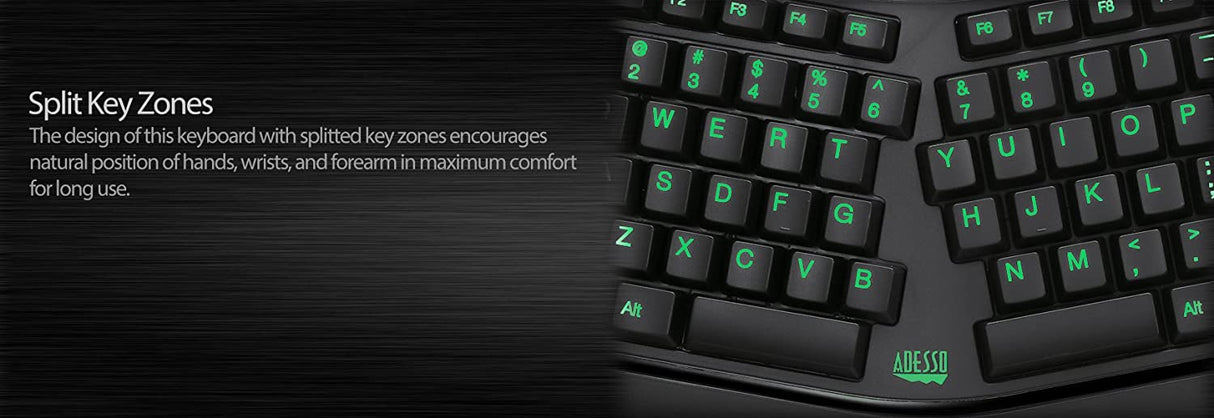 Adesso Tru-Form 150 3-Color Illuminated Ergonomic Keyboard AKB-150EB - Dealtargets.com